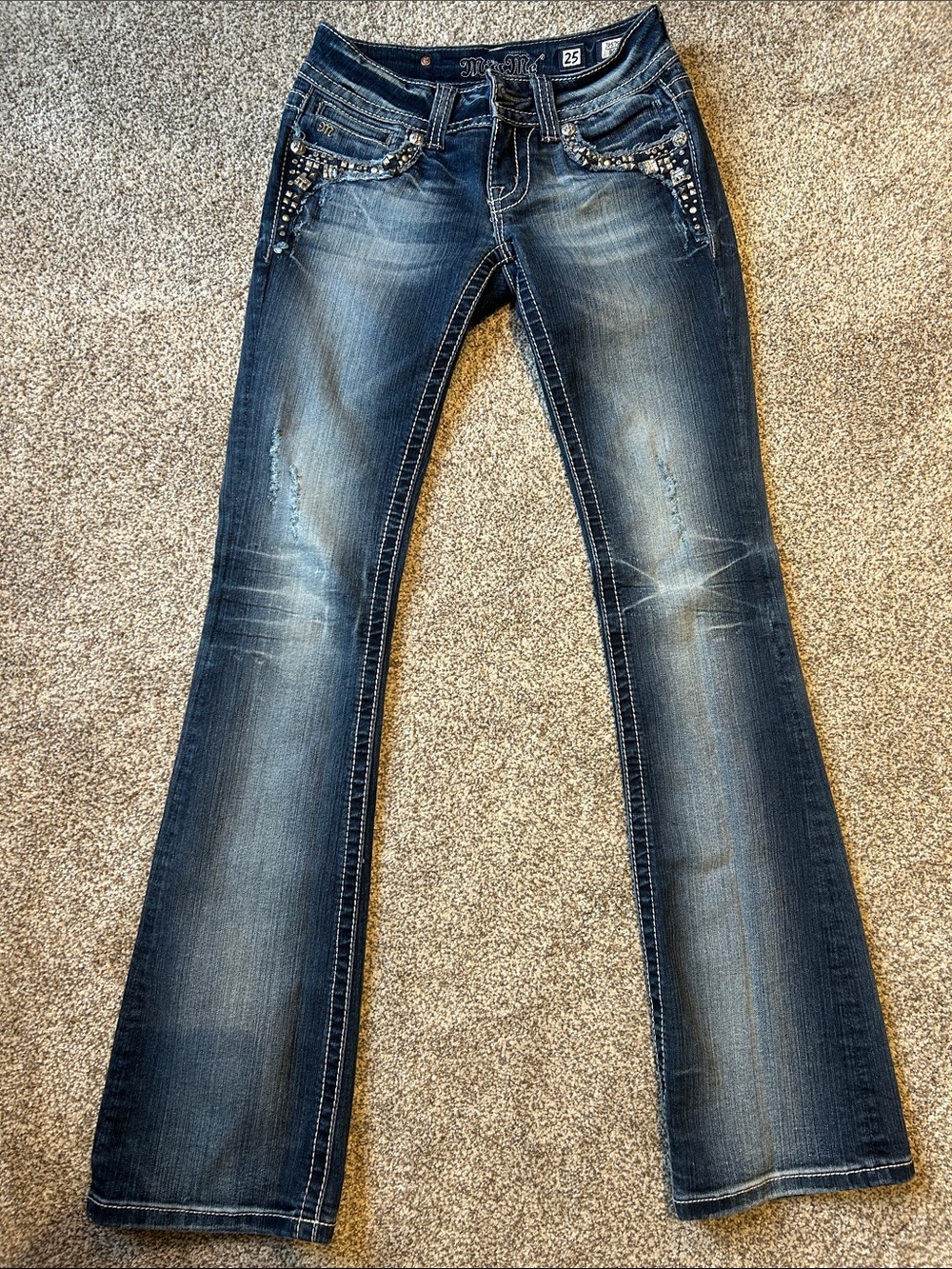 Miss Me Dark Blue Embellished Flare Jeans